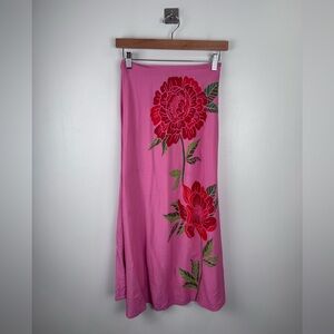 Farm Rio Women Rose Pink Motif Maxi Skirt Size XS